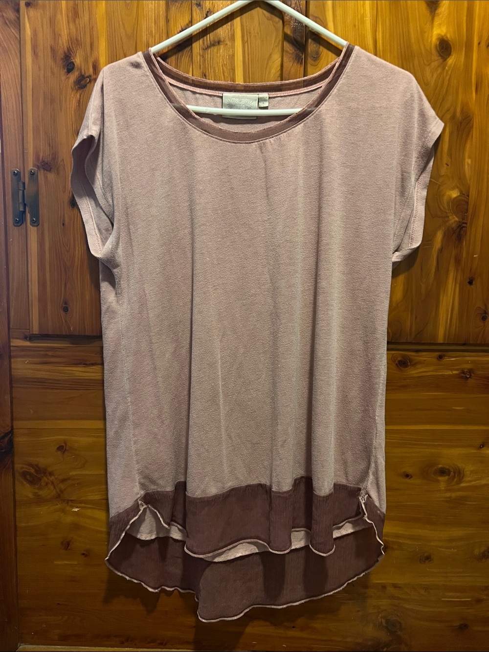 Daniel Rainn Dusty Rose Layered Hem Short-Sleeve Tunic